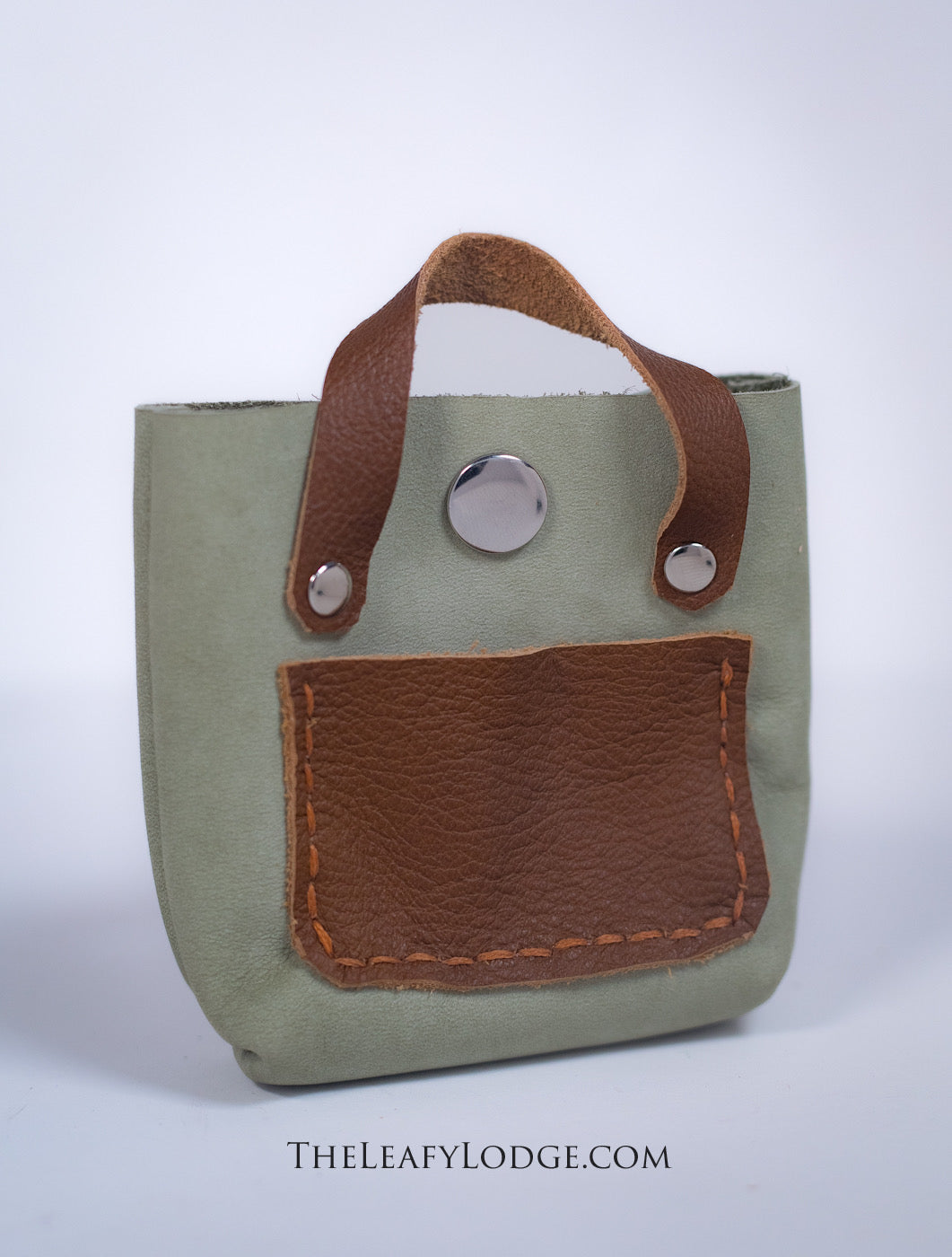 Tiny Leather Tote With Leather Leaf Keychain