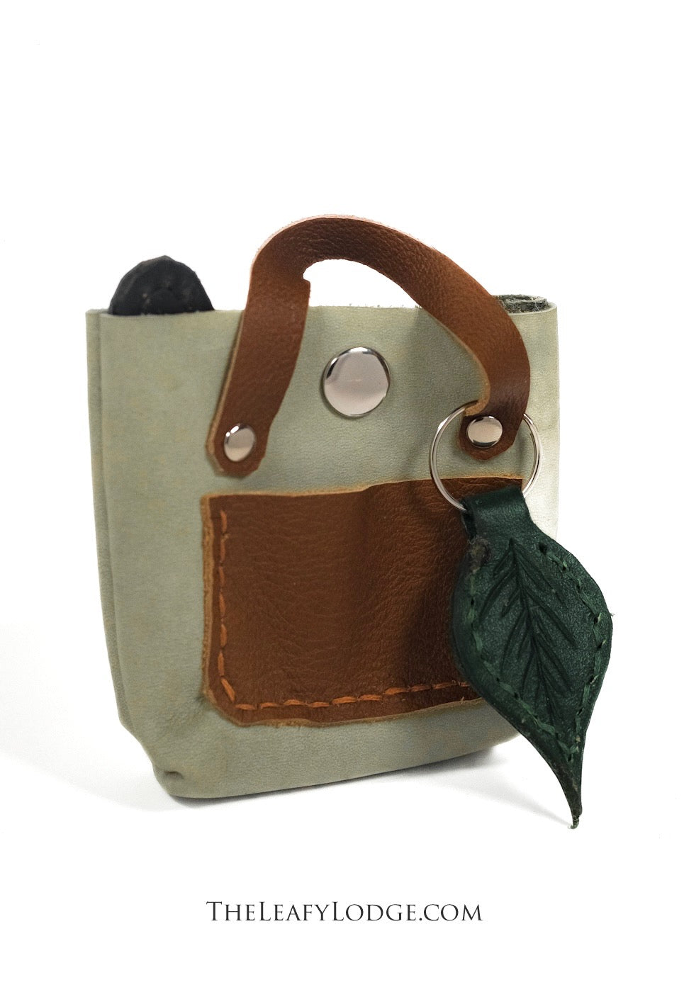 Tiny Leather Tote With Leather Leaf Keychain