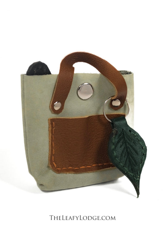 Tiny Leather Tote With Leather Leaf Keychain